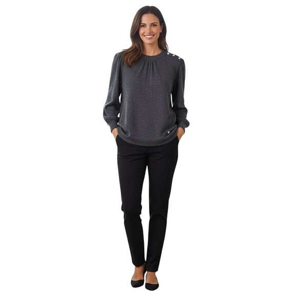 Adrienne Vittadini Gray Soft Rhinestone Button Puff Shoulder Sweater Size XL - Picture 1 of 7